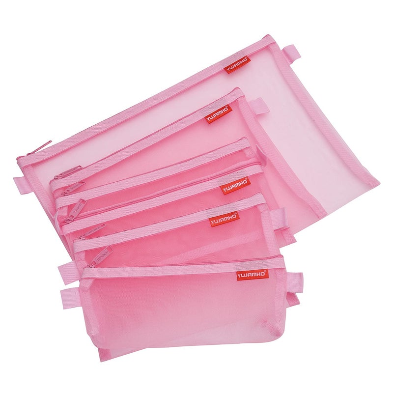 Pendancy Mesh Zipper Pouch 5pcs Lightweight Nylon File Folders Document Organizer Cosmetic Bags Accessories Storage for Travel and Office Supplies(Pink, A4 A5 A6) - Image 1
